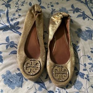 Tory Burch Gold Flat Espadrilles; Size 8.5